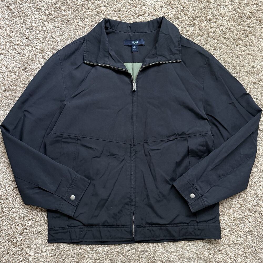 Vintage Y2K Gap Full Zip Black Harrington Jacket Preppy Men’s Size Large